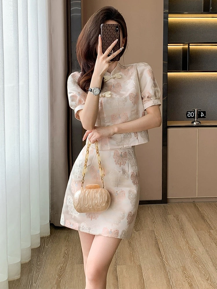 New Chinese style national style suit short skirt for women summer new high-end small improved cheongsam two-piece dress