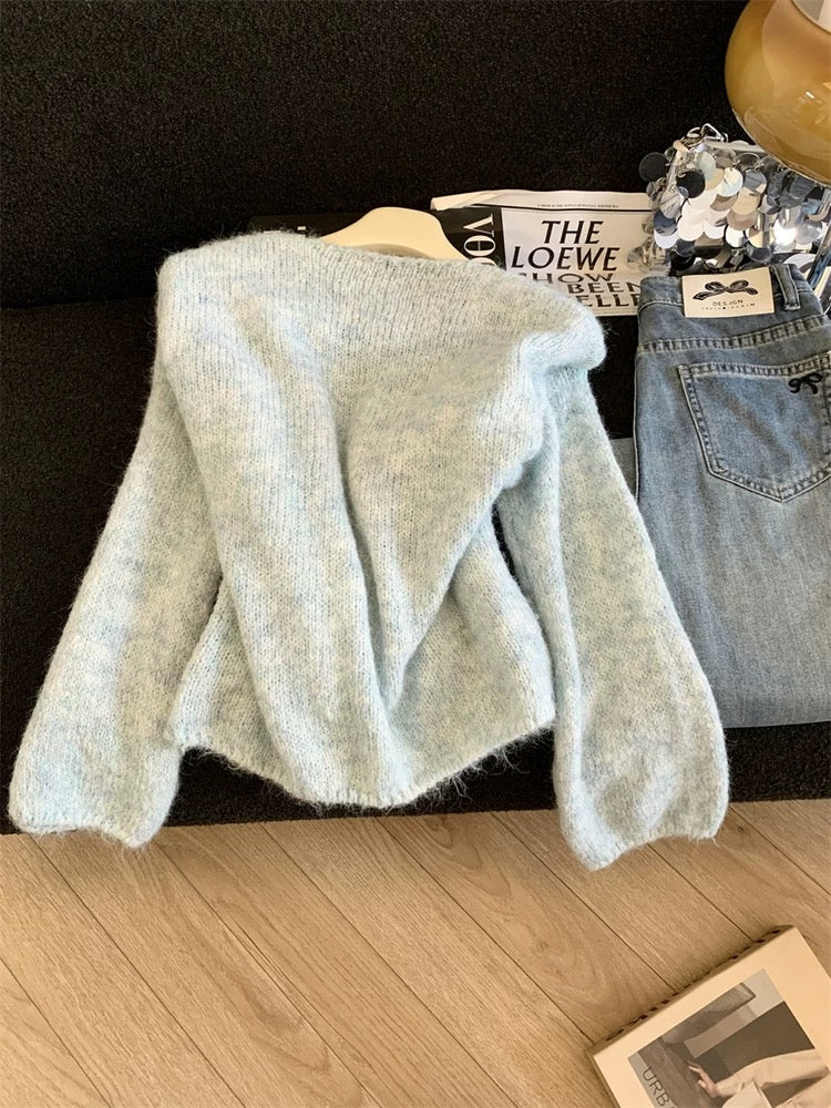 Jade Closet direct store recommendation ~ Medela sweet style fake two-piece contrast color long-sleeved knitted sweater autumn and winter