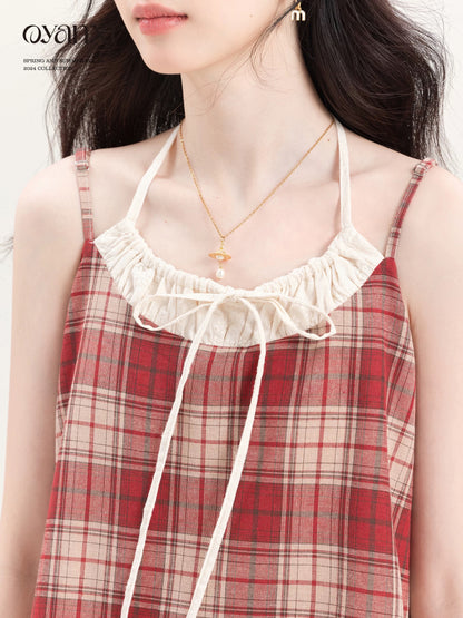 Ouyang Xi's original "Midsummer Pastoral" atmospheric red suspender dress women's new summer style dress