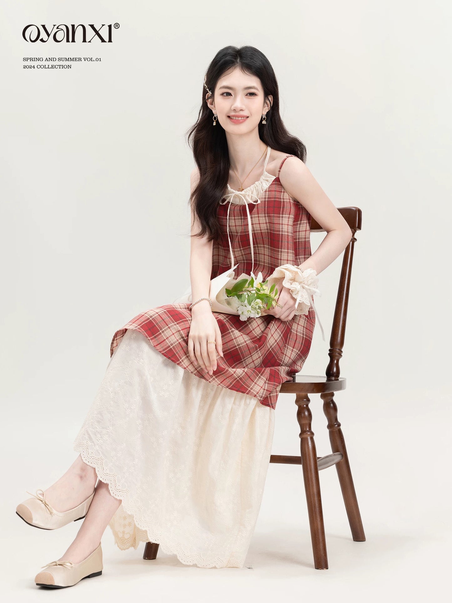 Ouyang Xi's original "Midsummer Pastoral" atmospheric red suspender dress women's new summer style dress