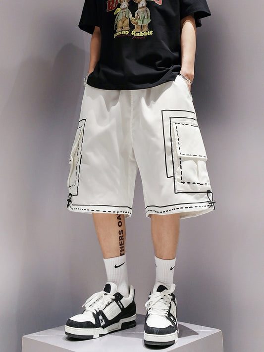 Creative printed cargo shorts, summer men's style, American style, trendy, personalized, over-the-knee, handsome, casual pants