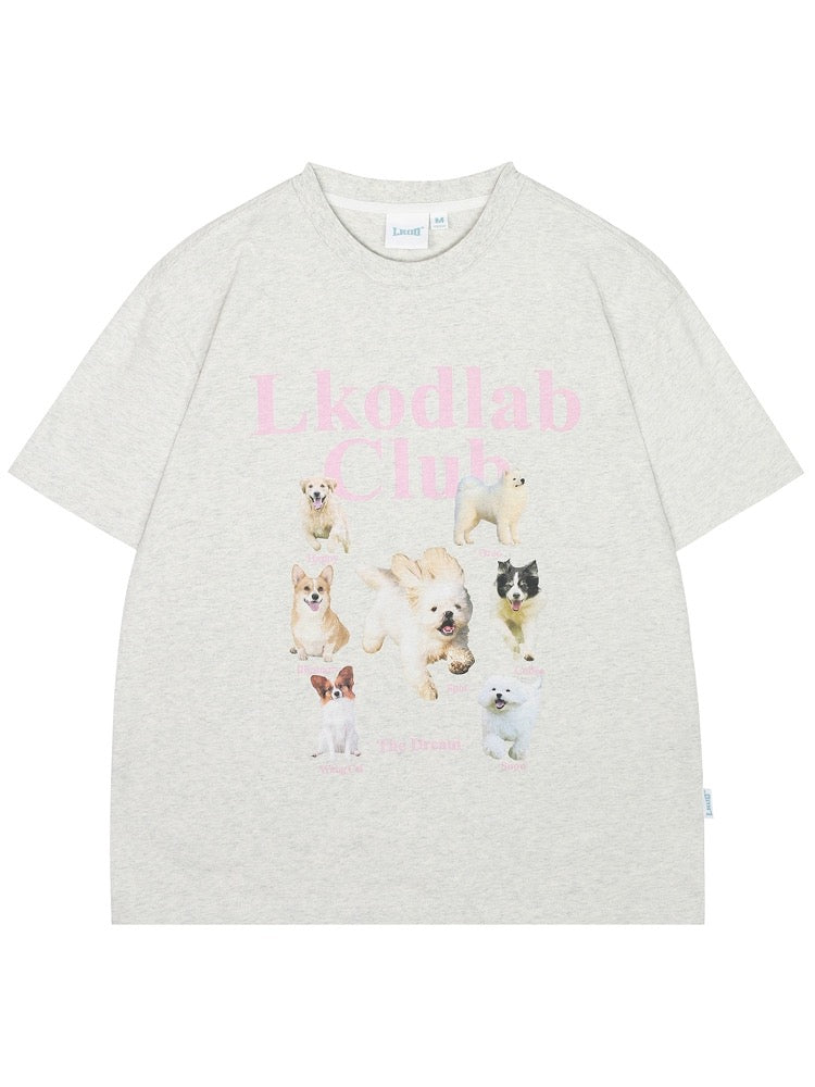 LK STORE LKOD2023 new spring and summer puppy print round neck bottoming shirt short-sleeved men and women couple T-shirt