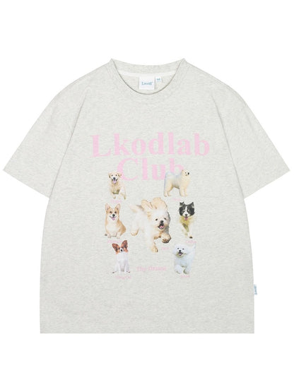 LK STORE LKOD2023 new spring and summer puppy print round neck bottoming shirt short-sleeved men and women couple T-shirt