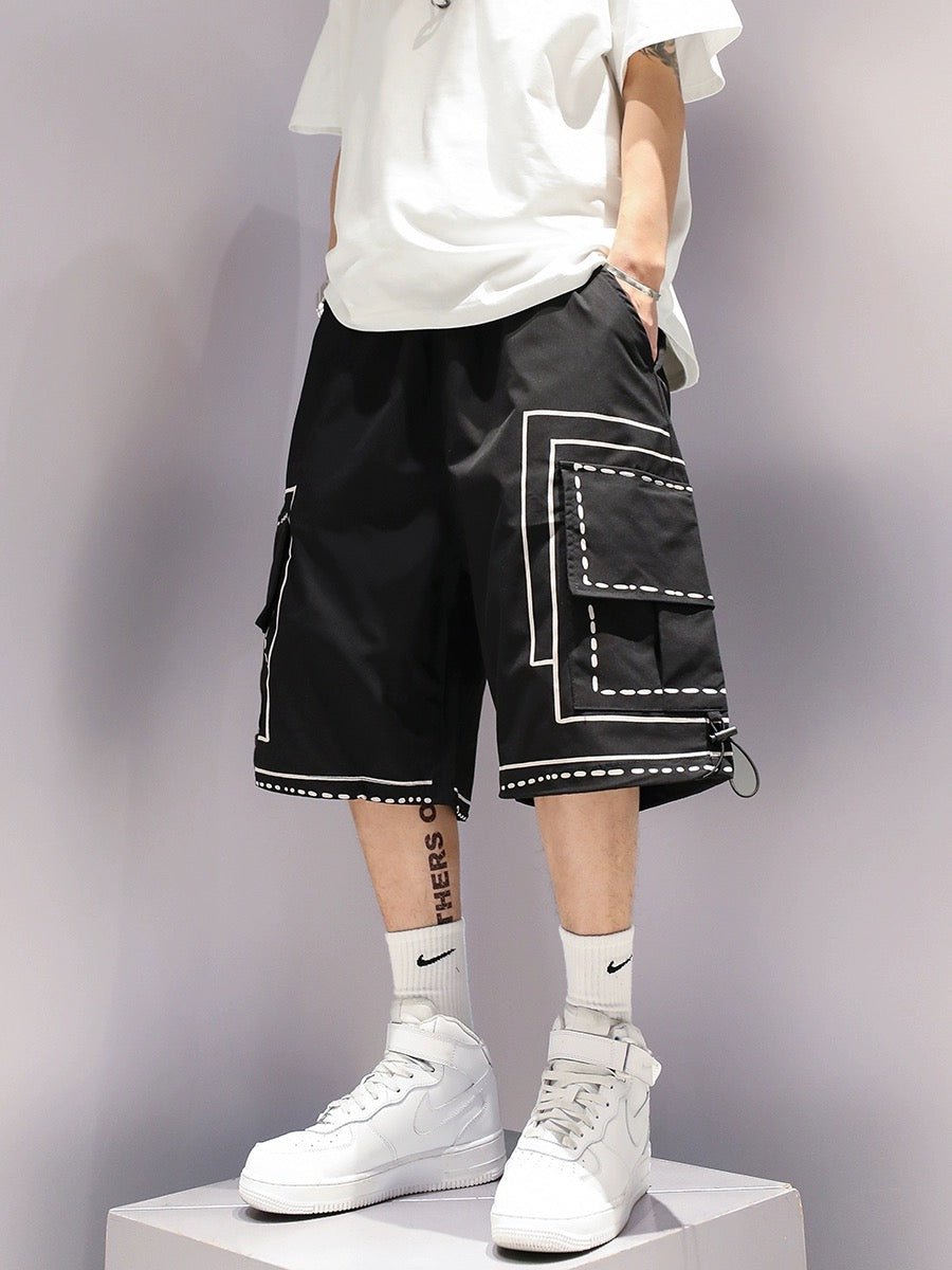 Creative printed cargo shorts, summer men's style, American style, trendy, personalized, over-the-knee, handsome, casual pants