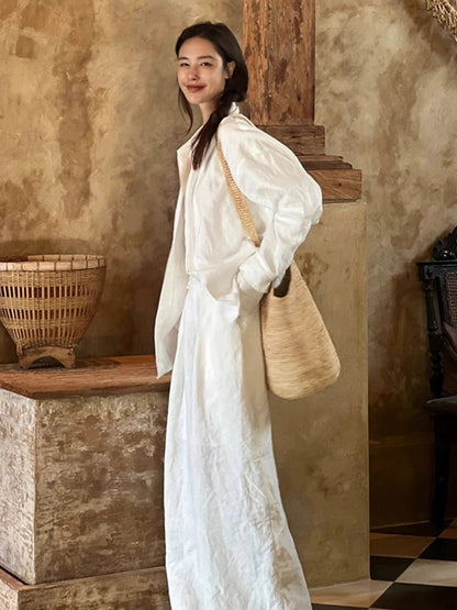 Cotton, linen and linen women's high-end suit casual sportswear white shirt spring and summer fashion shirt small fragrance two-piece set