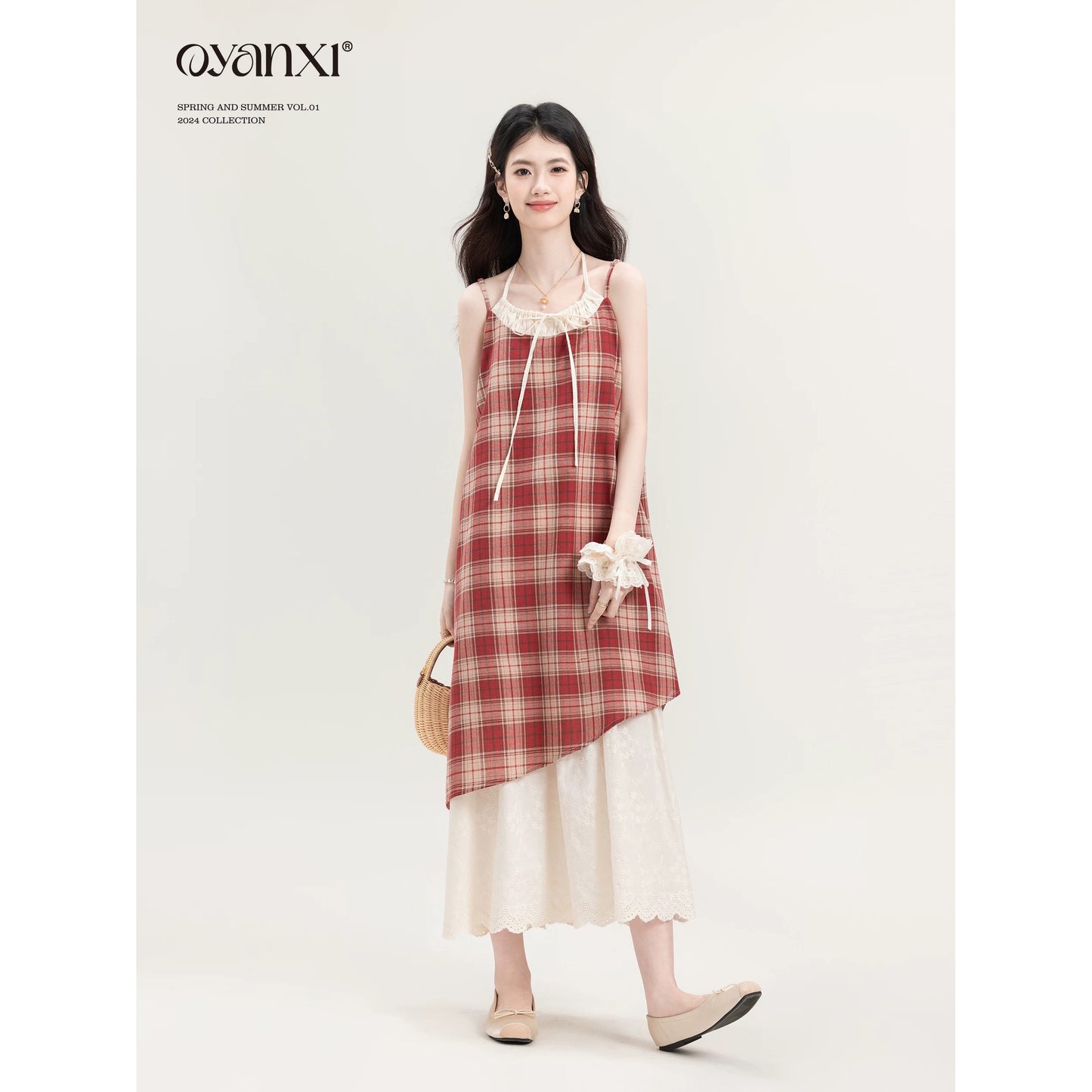 Ouyang Xi's original "Midsummer Pastoral" atmospheric red suspender dress women's new summer style dress