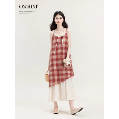 Ouyang Xi's original "Midsummer Pastoral" atmospheric red suspender dress women's new summer style dress