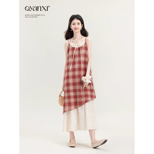 Ouyang Xi's original "Midsummer Pastoral" atmospheric red suspender dress women's new summer style dress