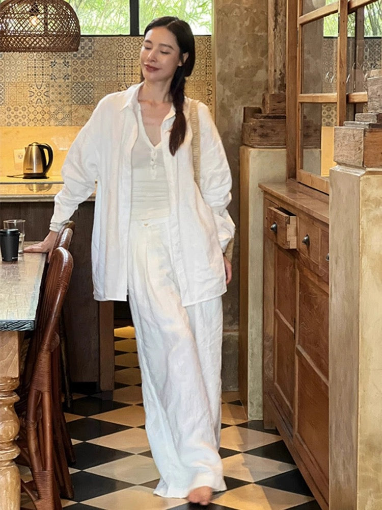 Cotton, linen and linen women's high-end suit casual sportswear white shirt spring and summer fashion shirt small fragrance two-piece set