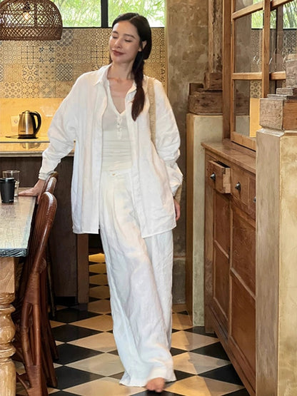 Cotton, linen and linen women's high-end suit casual sportswear white shirt spring and summer fashion shirt small fragrance two-piece set