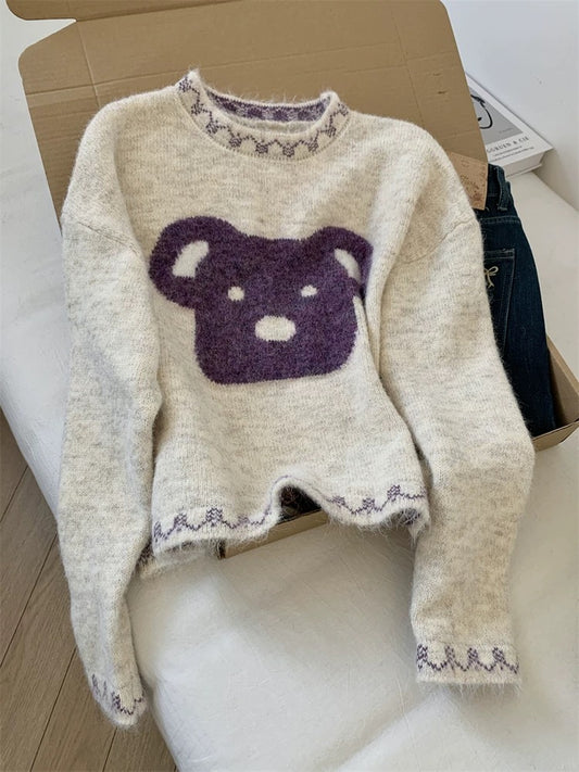 Jade Closet direct store recommendation ~ Medela sweet style bear embroidered pullover knitted sweater for women autumn and winter