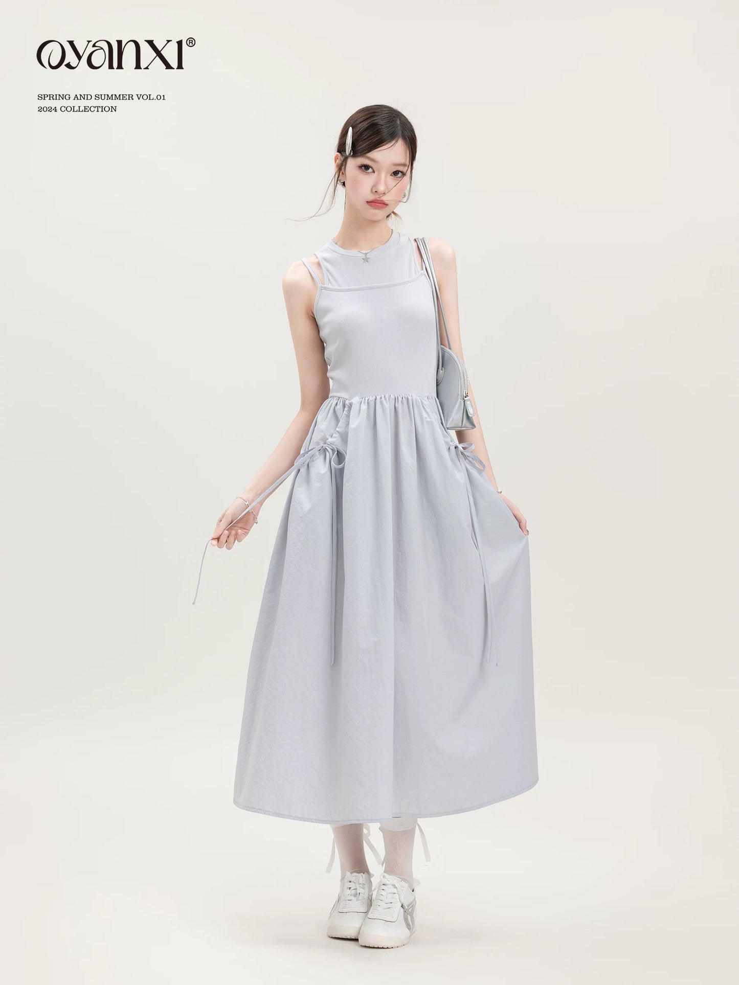 Ouyang Xi's "Quiet Lake" Design Slim and Beautiful Dress Women's Summer Niche Style Waist Long Dress