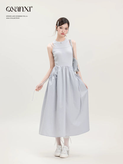 Ouyang Xi's "Quiet Lake" Design Slim and Beautiful Dress Women's Summer Niche Style Waist Long Dress