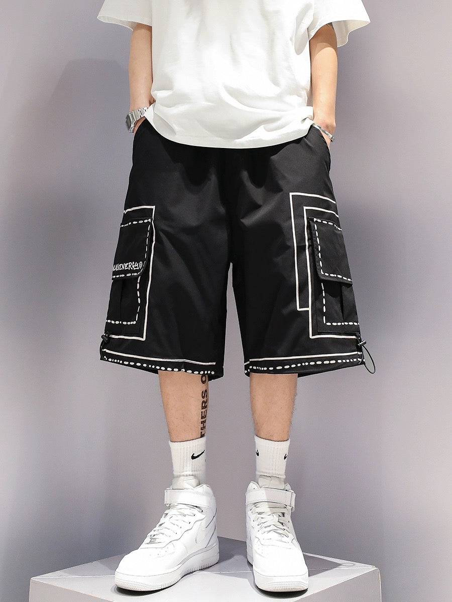 Creative printed cargo shorts, summer men's style, American style, trendy, personalized, over-the-knee, handsome, casual pants