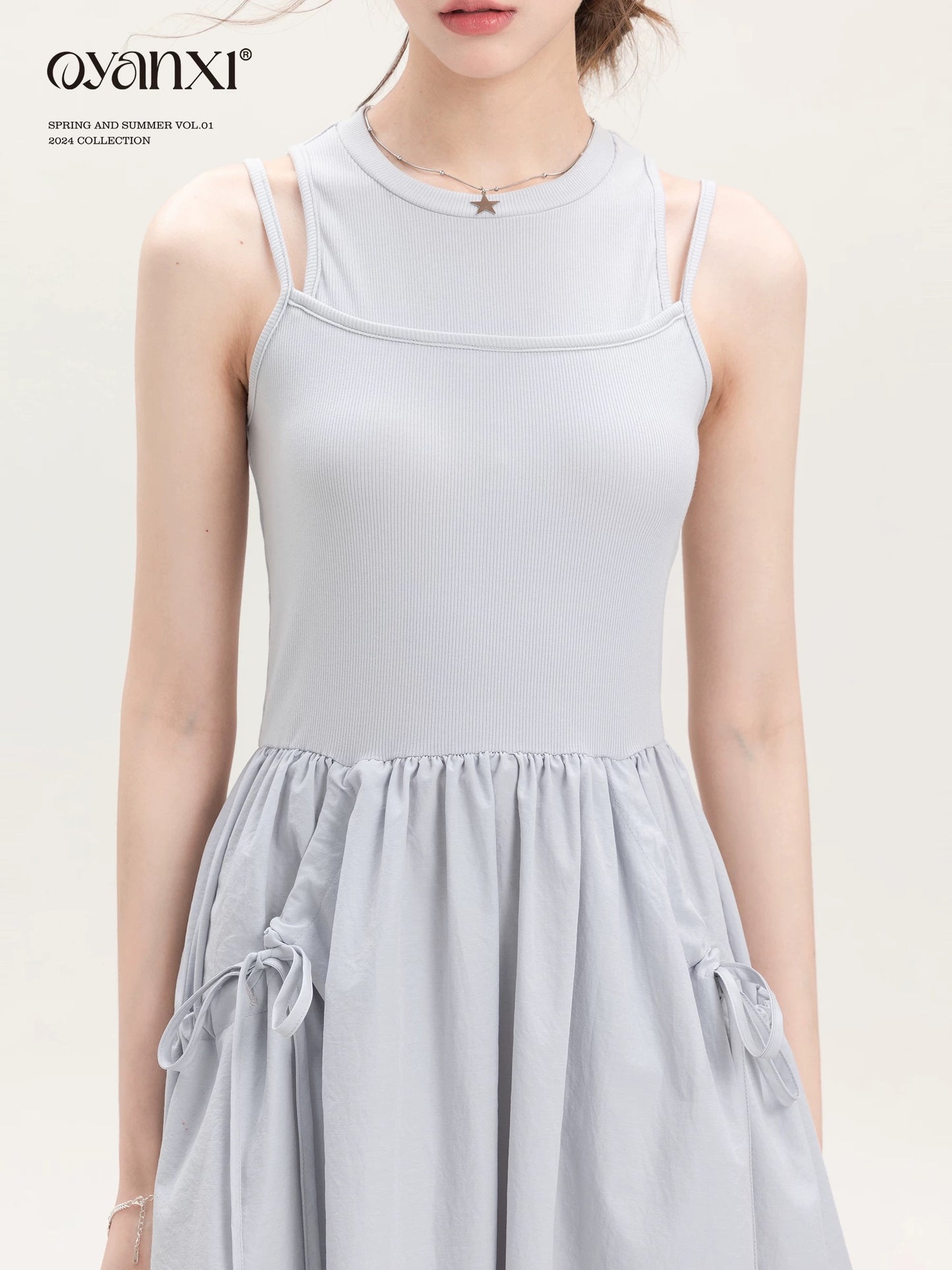 Ouyang Xi's "Quiet Lake" Design Slim and Beautiful Dress Women's Summer Niche Style Waist Long Dress
