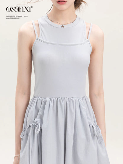 Ouyang Xi's "Quiet Lake" Design Slim and Beautiful Dress Women's Summer Niche Style Waist Long Dress