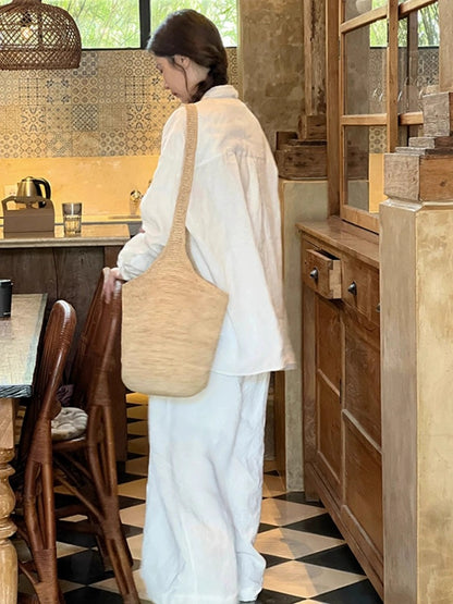 Cotton, linen and linen women's high-end suit casual sportswear white shirt spring and summer fashion shirt small fragrance two-piece set