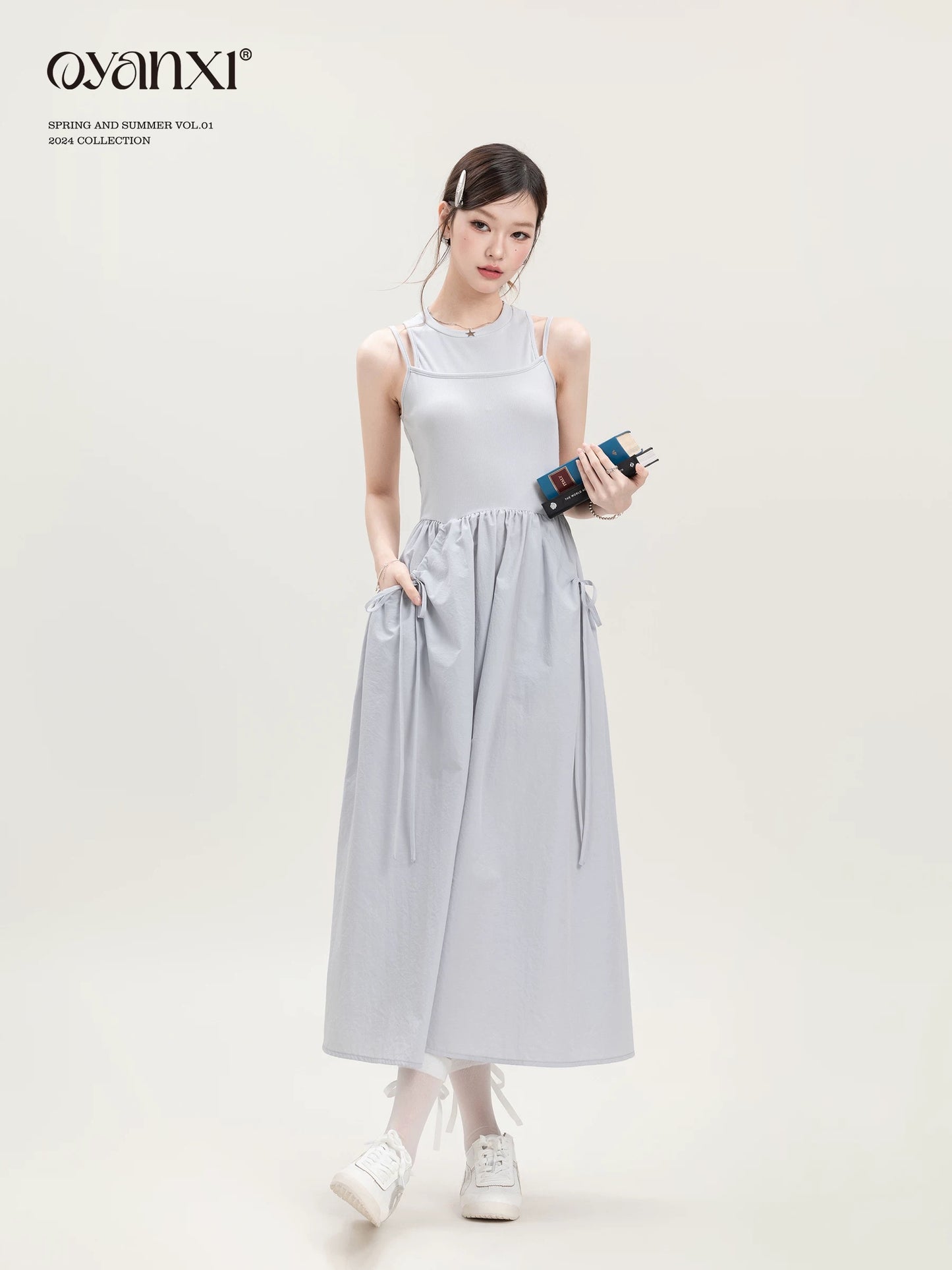 Ouyang Xi's "Quiet Lake" Design Slim and Beautiful Dress Women's Summer Niche Style Waist Long Dress
