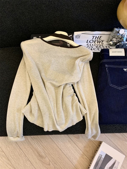 Jade Closet direct store recommendation ~ Medela pure desire style design fake two-piece long-sleeved knitted blouse for women