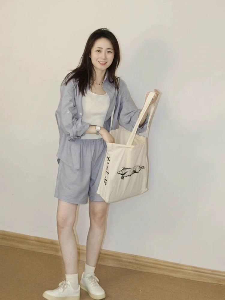 Cotton and linen women's high-end suit casual sports shirt shorts summer fashion temperament linen sunscreen shirt two-piece set