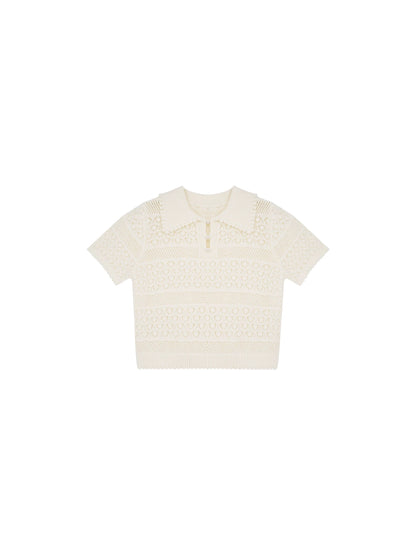 Ouyang Xi's "Window White Jasmine" Summer Hollow Top Solid Color New Women's Summer Crochet Atmosphere T-shirt