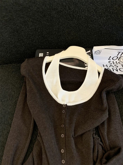 Jade Closet direct store recommendation ~ Medela pure desire style design fake two-piece long-sleeved knitted blouse for women