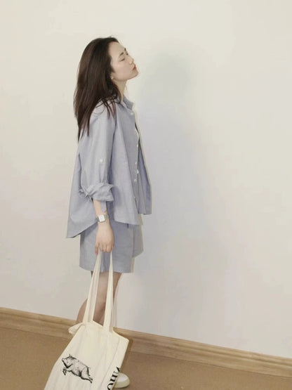 Cotton and linen women's high-end suit casual sports shirt shorts summer fashion temperament linen sunscreen shirt two-piece set