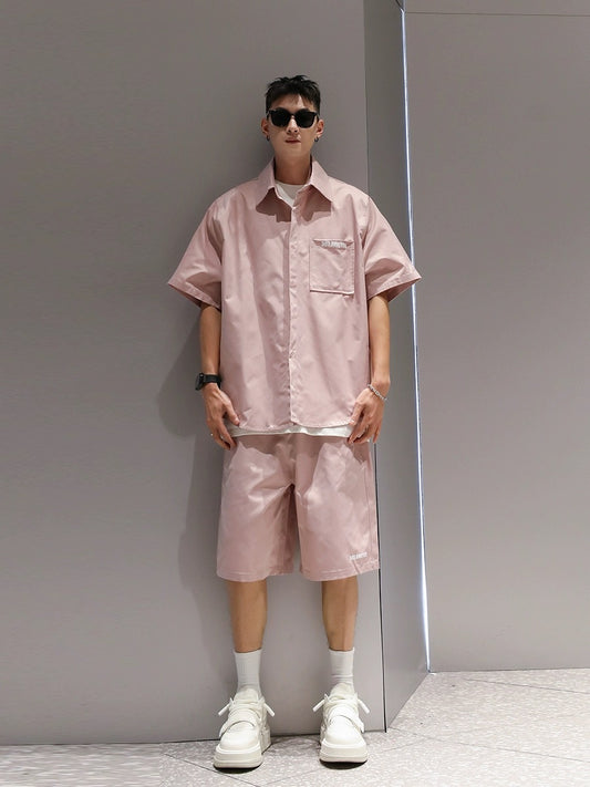 Youshu solid color heavy-duty work shorts short-sleeved suit men's summer casual loose fashion brand trend 2024 new style
