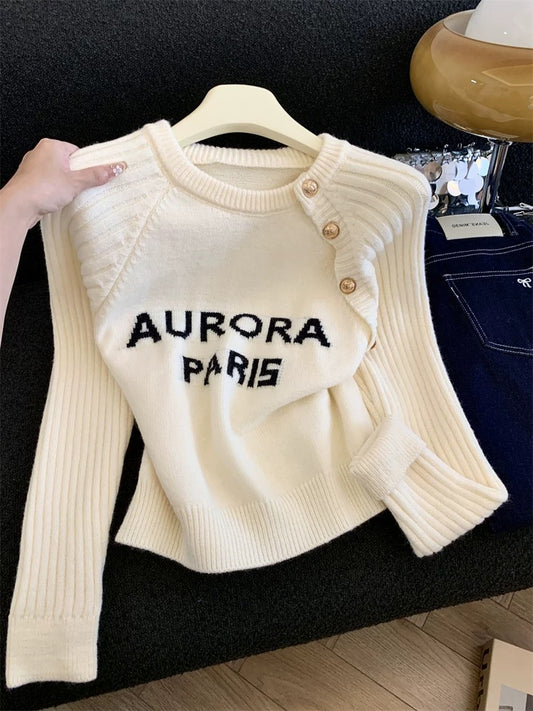 Jade Closet direct store recommendation ~ Medela sweet style embroidered letters chic long-sleeved knitted sweater for women