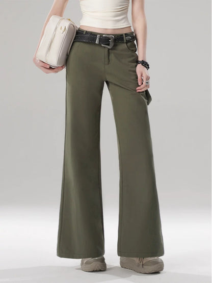 SHIYIYUE self-made military green high-waist slim boot-cut pants for women in spring and summer design niche straight casual pants