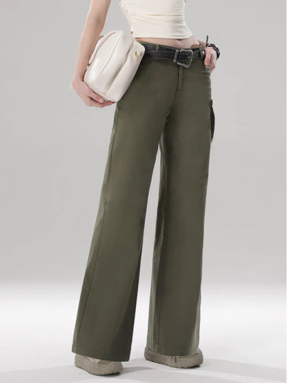 SHIYIYUE self-made military green high-waist slim boot-cut pants for women in spring and summer design niche straight casual pants