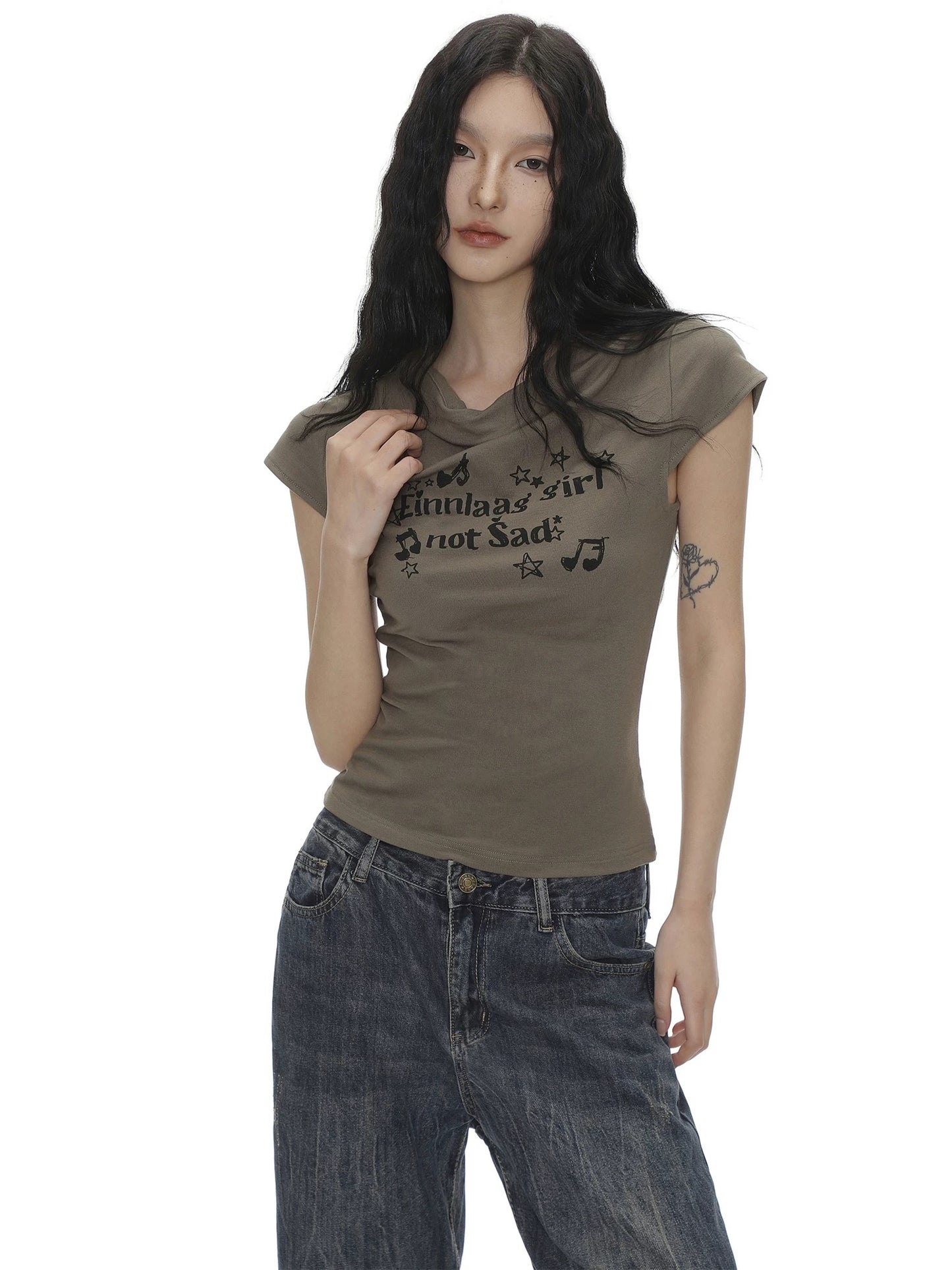 [Designer Style] American Hot Girl Lettering Printed Short-Sleeved T-Shirt for Women Summer Slim-fitting Bottoming Short Top