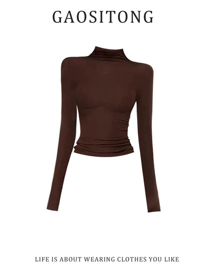 GAOSITONG Pure and Sexy High-Neck Rhinestone Fitted Top for Women, Winter 2026 Retro Furry Skirt Set