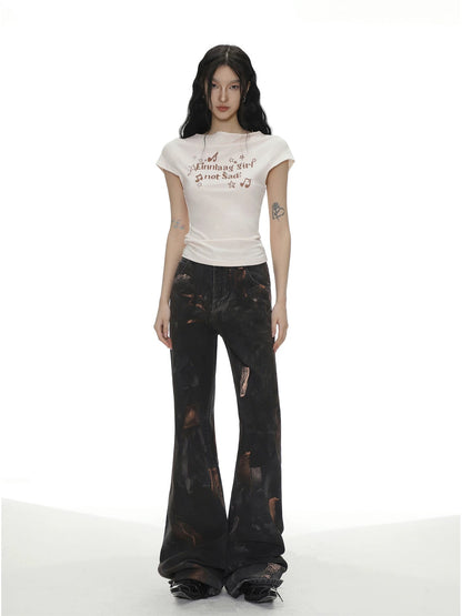 [Designer Style] American Hot Girl Lettering Printed Short-Sleeved T-Shirt for Women Summer Slim-fitting Bottoming Short Top