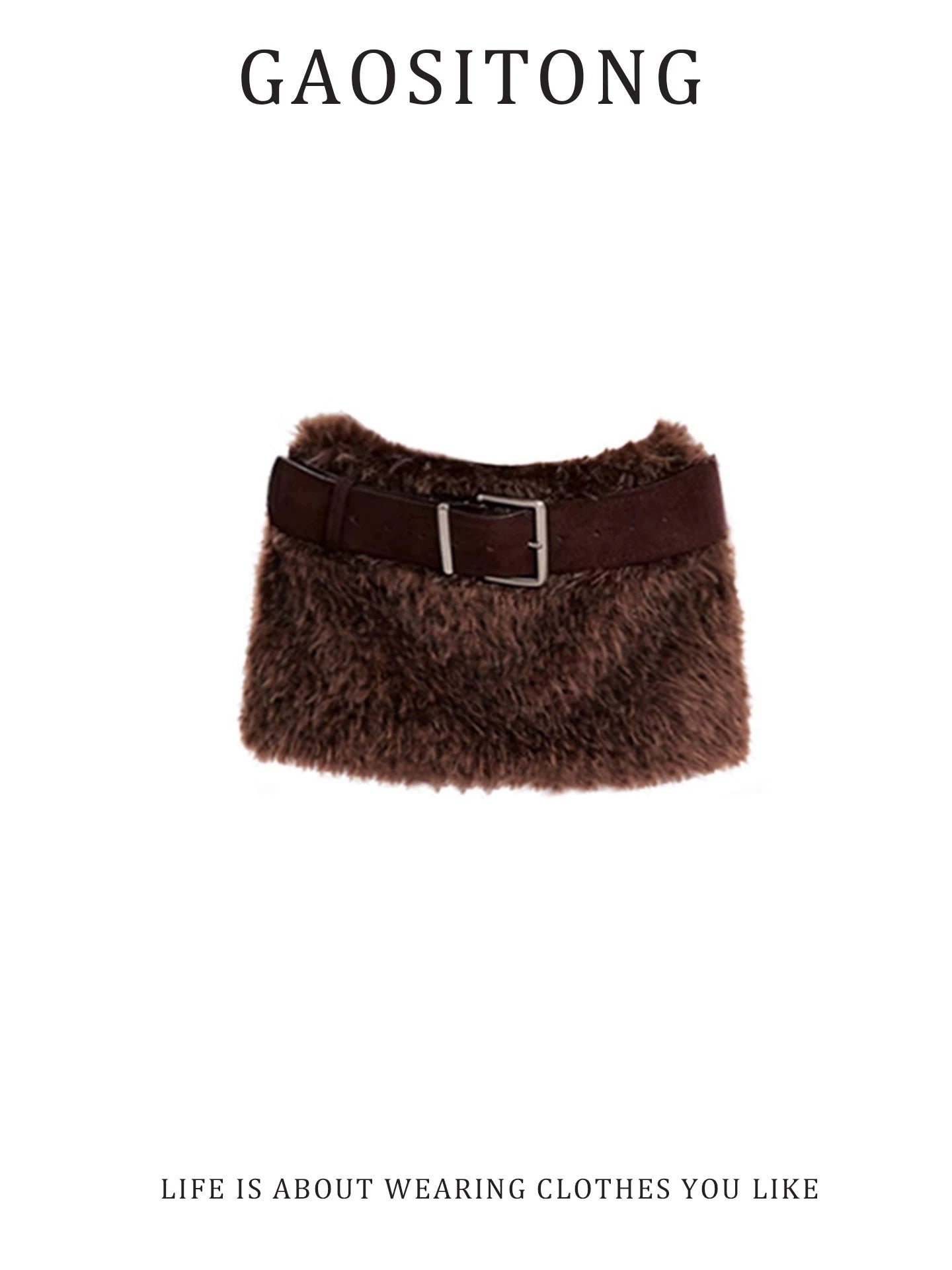 GAOSITONG Pure and Sexy High-Neck Rhinestone Fitted Top for Women, Winter 2026 Retro Furry Skirt Set