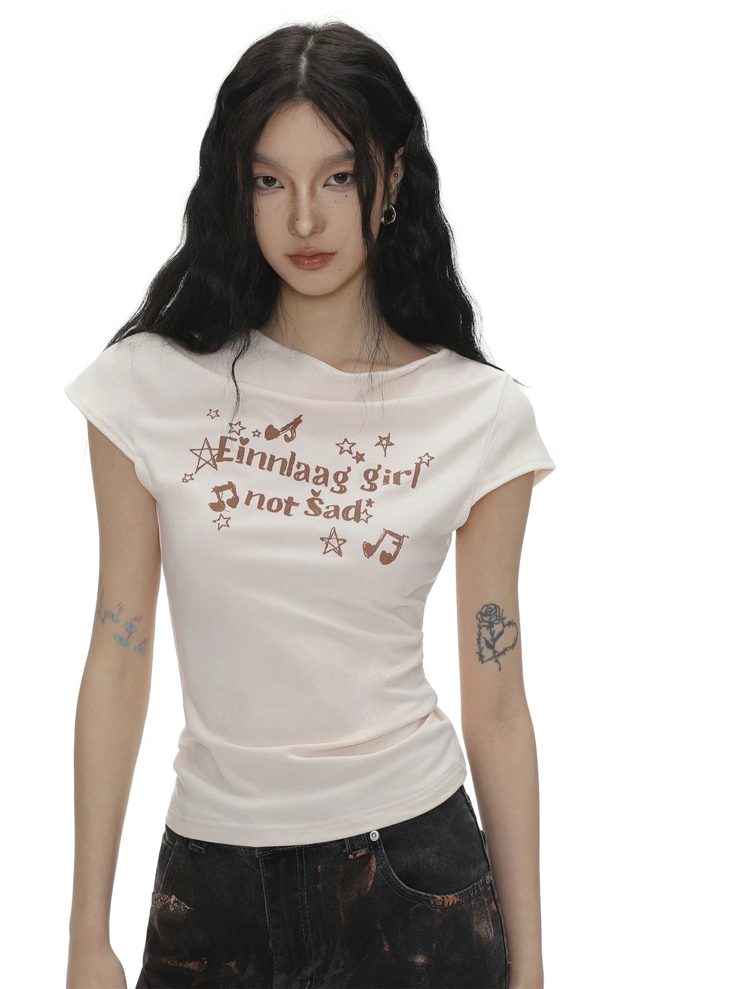 [Designer Style] American Hot Girl Lettering Printed Short-Sleeved T-Shirt for Women Summer Slim-fitting Bottoming Short Top