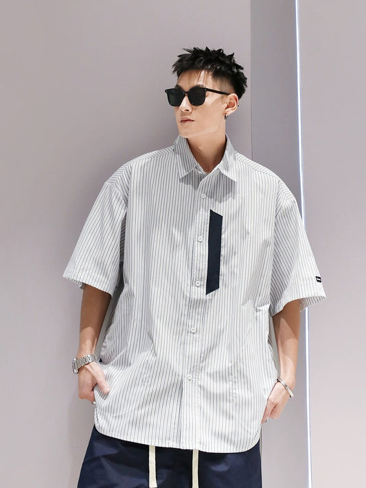 Youshu American fashion brand striped lapel shirt summer boys light casual fashion popular couple half-sleeved shirt