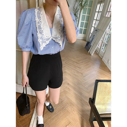 VASSE beauty crab black high-waisted A-line suit wide-leg shorts women's new small thin slim casual pants