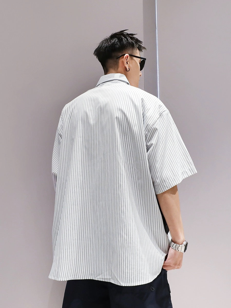 Youshu American fashion brand striped lapel shirt summer boys light casual fashion popular couple half-sleeved shirt