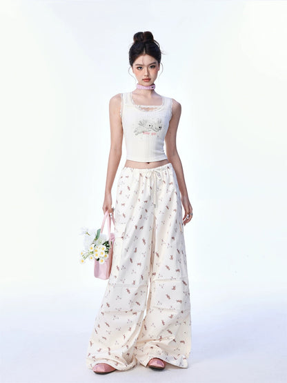 SHIYIYUE lace camisole women's 2025 summer design niche rabbit print bottoming short top