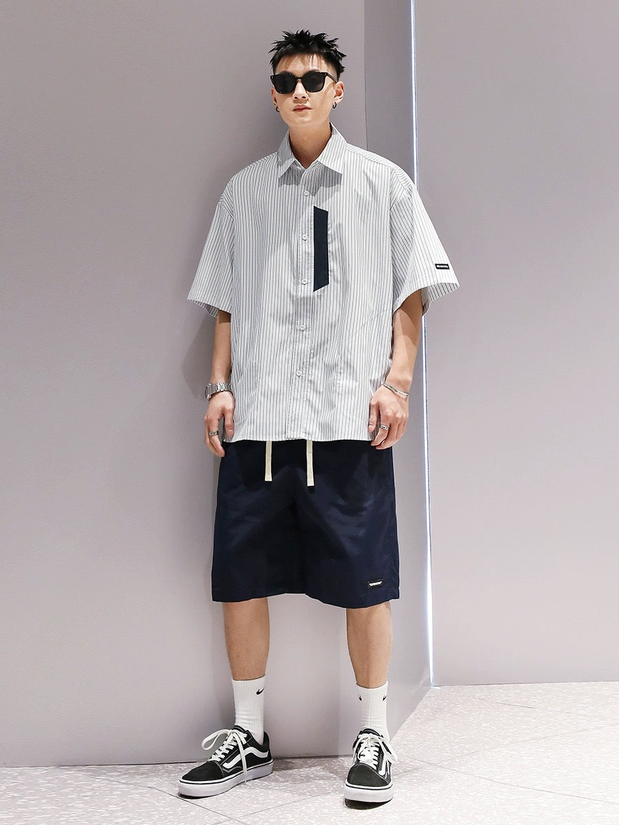 Youshu American fashion brand striped lapel shirt summer boys light casual fashion popular couple half-sleeved shirt