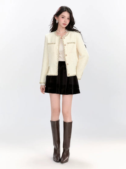 FanTu French-style short cardigan for women, new autumn 2025, petite style, long-sleeved and chic.