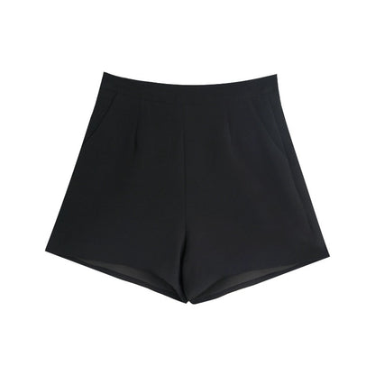 VASSE beauty crab black high-waisted A-line suit wide-leg shorts women's new small thin slim casual pants