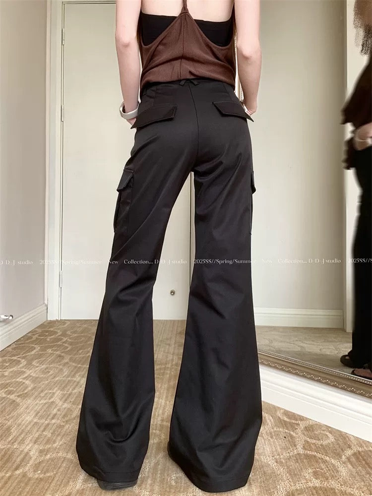 PPHOME Khaki workwear casual pants women's summer American hot girl bell-bottom pants high waist straight mopping pants trousers