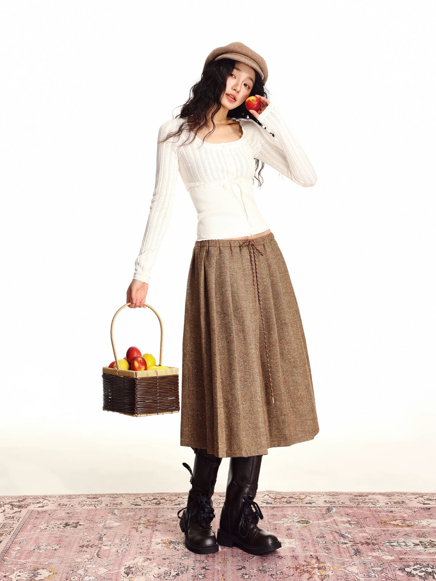 SHIYIYUE hollow jacquard bottoming shirt for women in autumn and winter American tight-fitting inner layering slimming sweet spicy sweater top