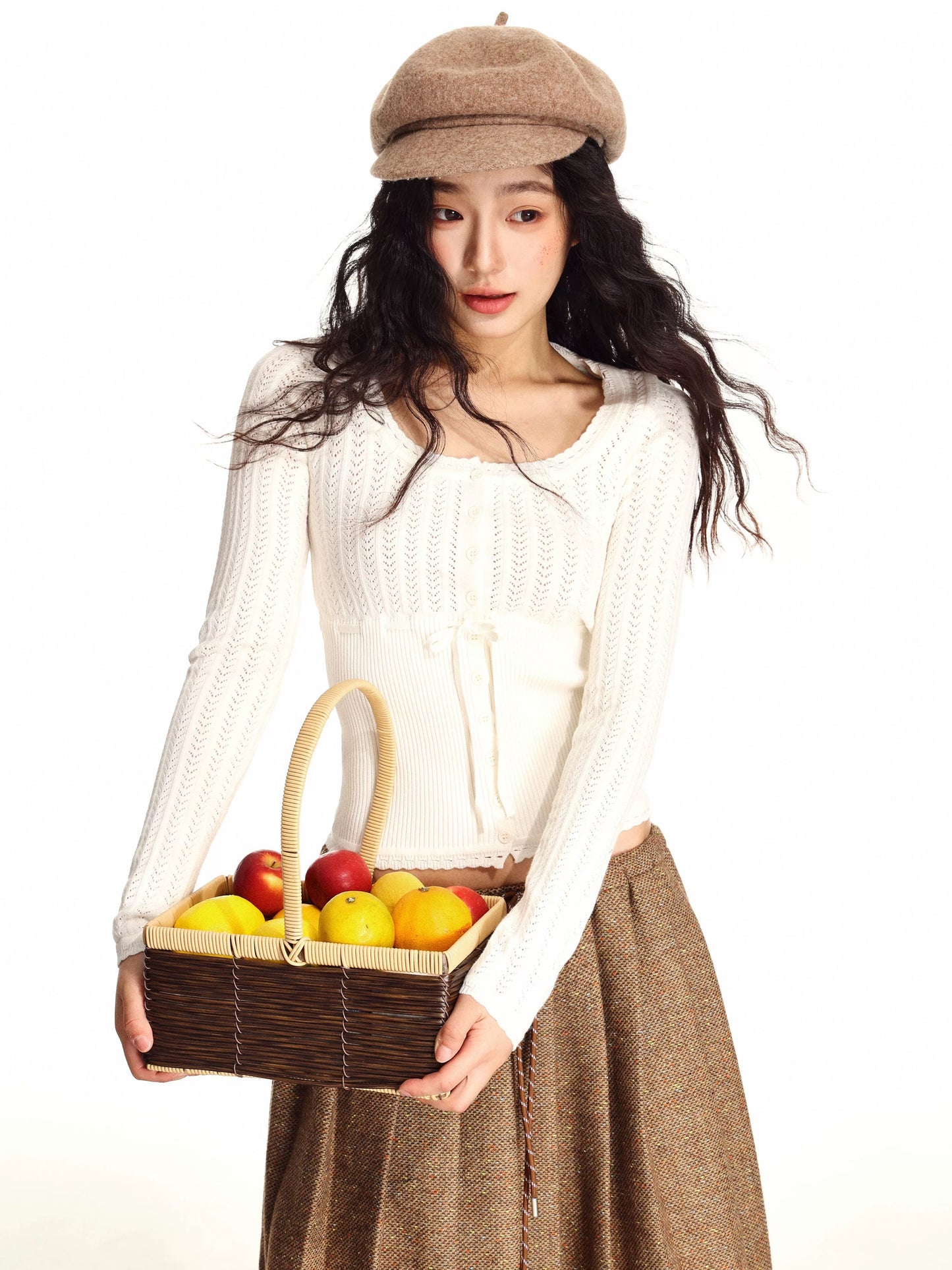 SHIYIYUE hollow jacquard bottoming shirt for women in autumn and winter American tight-fitting inner layering slimming sweet spicy sweater top