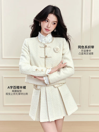 FanTu French-style light luxury-inspired two-piece suit for women, 2025 autumn new style, Chinese style, elegant wool two-piece set.