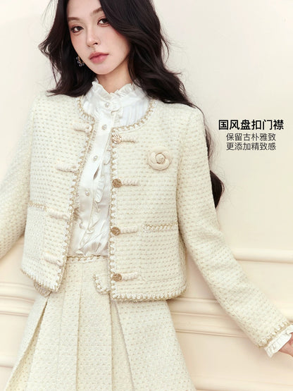 FanTu French-style light luxury-inspired two-piece suit for women, 2025 autumn new style, Chinese style, elegant wool two-piece set.
