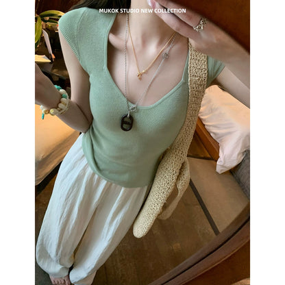 MUKOK Thin Texture Water Ripple Casual Wide Leg Pants Elastic High Waist Lyocell Tencel Floor-Mopping Pants