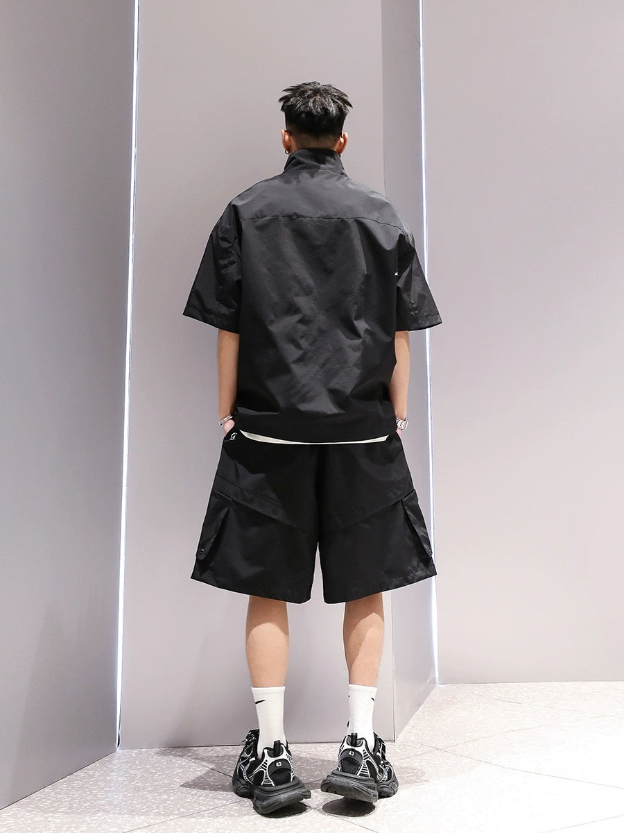 Summer boys' national trend embroidered cool workwear casual suit loose quick-drying T-shirt shorts sportswear two-piece set